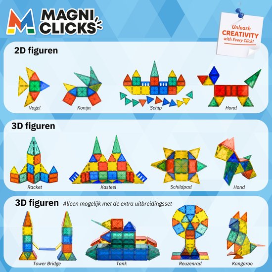 MagniClicks Magnetic Tiles 35 stuks - Magnetisch Speelgoed - Montessori - Magnetische Tegels - Bouwblokken