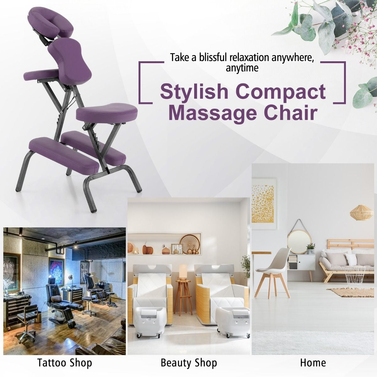 Coast Massagestoel - Inklapbaar - Met draagtas - Max 150 kg - 48 x 55 x 120 cm - Paars