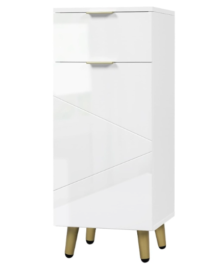 Woltu Wastafelmeubel Badkamerkast – Met 2 Paneeldeuren En Verstelbare Plank En Gouden Details – Voor Onder Wastafel – Wit En Goud Samengesteld Hout – 60 x 60 x 30 cm