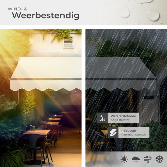 tectake® Zonnescherm met Knikarm - 300 x 250 cm - Zonneluifel - Zonwering voor Raam, Balkon, Buiten - Te Monteren aan Muur - Water- en UV-Bestendig - Beige