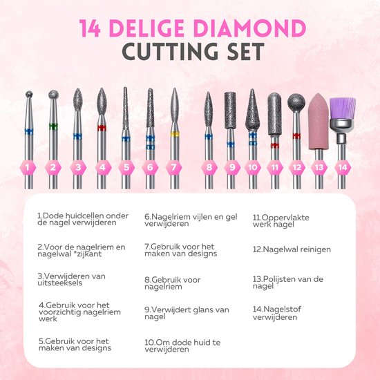 Beeperfect® Elektrische Nagelvijl Pocket Edition - Nagelfrees - Manicure en pedicure set - Draadloos - 6000MaH Accu - Inclusief 26 bitjes 60 schuurrolletjes en 5 accessoires - 40.000RPM