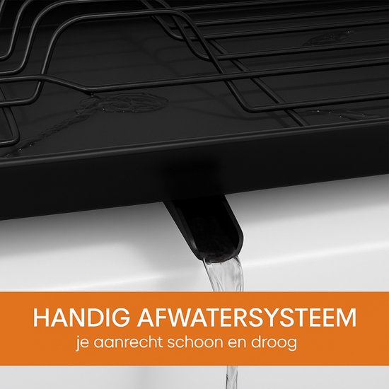 LaCardia Afdruiprek - Zwart afwasrek met Lekbak en Bestekhouder - RVS Afwasdroogrek voor Afwas
