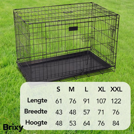 Brixy Hondenbench - Bench Voor Honden - Maat XXL - Opvouwbaar - 122 x 76 x 84 CM - 2 Deuren - Zwart