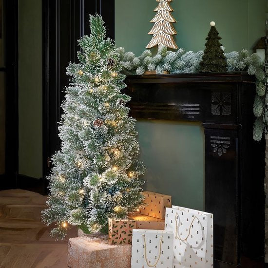 Black Box Trees Vandans Kunstkerstboom met Verlichting H120 x Ø60cm - Kunstboom met Kerstversiering - Kunst Kerstboom met Besneeuwde Takken - Groen