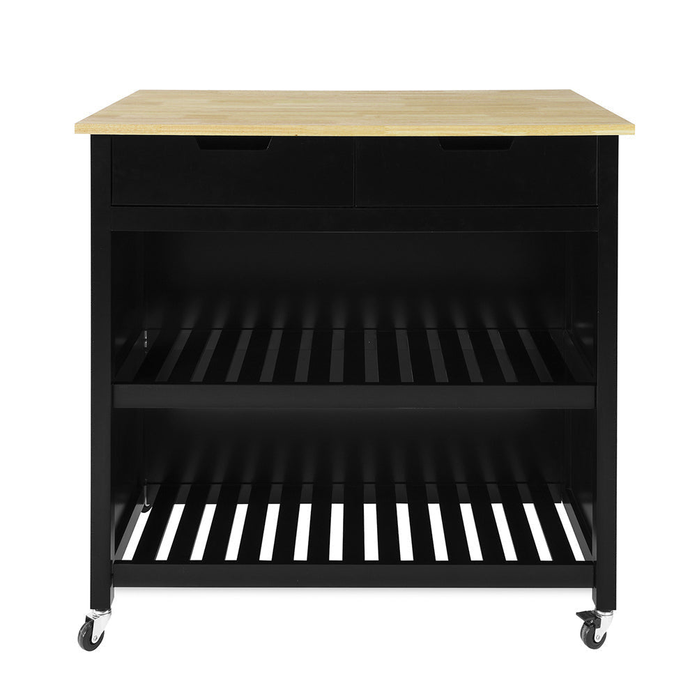 SoBuy  Keukentrolley op Wielen FKW74-SCH - 2 Lades & 2 Planken - 100x94x60 cm - Zwart