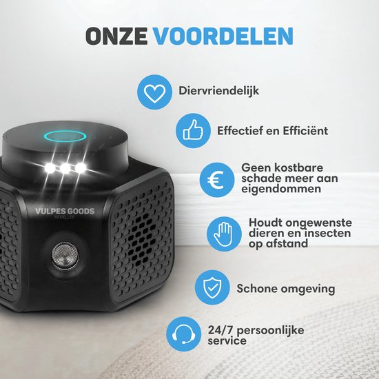 Vulpes Goods® Verjager - Muizenverjager - Ultrasone Verjager - Ongedierte Verjager Voor Binnen - Rattenverjager - Muizen Bestrijding - 360 graden & 4 modi - Pest Repeller - PRO Zwart