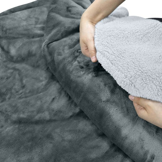 STAUS&BACH Elektrische deken 3XL - 2 persoons bovendeken - Dubbelzijdig Fleece Sherpa Warmtedeken - Antraciet grijs - 180x160 cm PowerNap