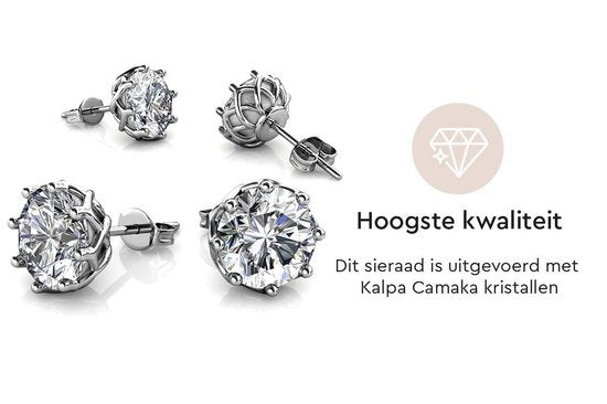 Yolora Dames Oorbellen - Ronde Kalpa Camaka Kristallen - Zilverkleurig - 18K Witgoud Verguld - Vrouwen Oorknoppen Zilver - Oorknopjes - Sieraden - Luxe Giftbox - Geschenkdoos - Cadeau doos - Mooie Cadeauverpakking - Moederdag Cadeautje