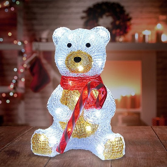 Deuba Kerstfiguur Teddy - LED Acryl 25cm Binnen Buiten – Wit Licht