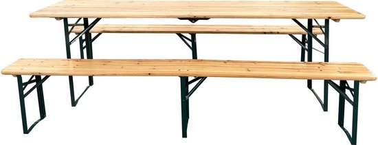 AXI Toon Biertafelset - Opklapbare Tafel en 2 Banken – 220 cm –Stalen Frame & Hout – Met Rubberen Pootkapjes – Picknicktafel voor buiten