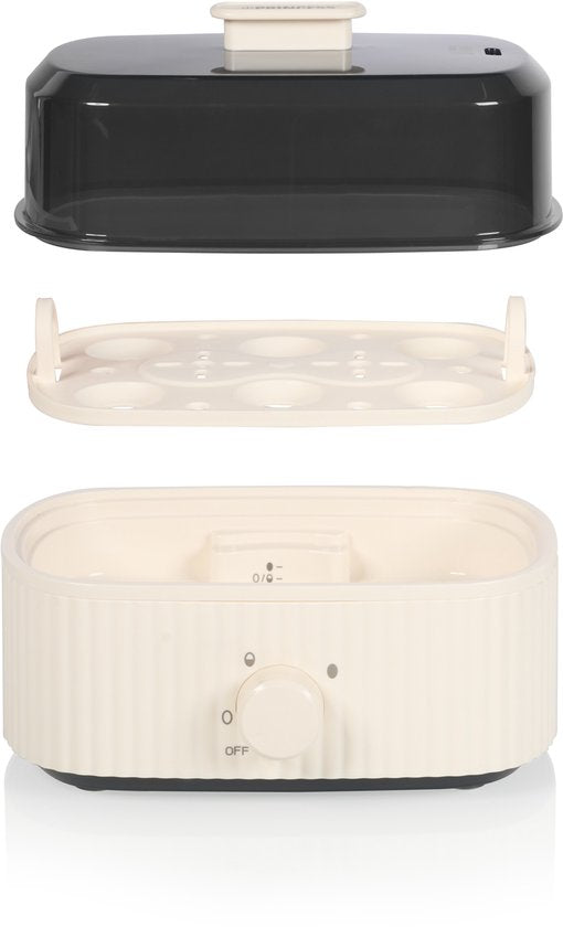 Princess Eierkoker Wave 262047 - 6 eieren - 300 W - Retro - Zwart - Beige