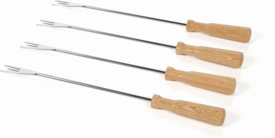 Boska Fonduevorken Oslo - Set van 4 Vorkjes - met Extra Grip - Zilver/Bruin