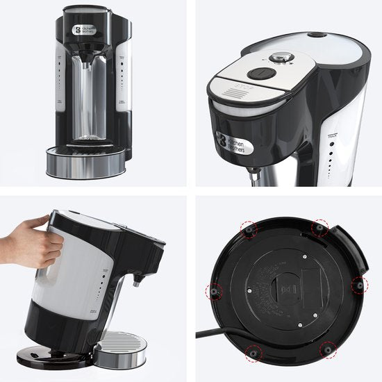 KitchenBrothers Heetwaterdispenser - 2L - Instant Waterkoker - 9 standen van 180 t/m 300 ml -Heetwatertap - 3000W - RVS/Zwart
