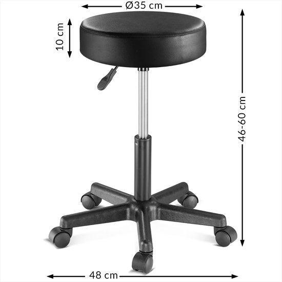Casaria Verstelbare Draaikruk - 46/60cm Zithoogte – 1 Stuks Zwart