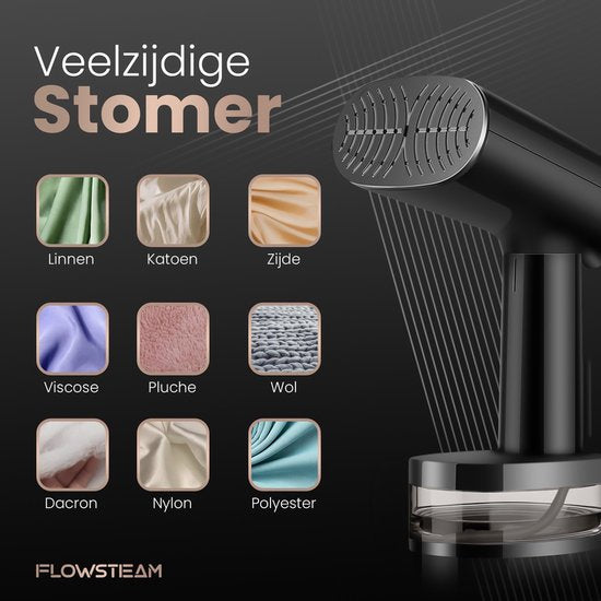 FLOWSTEAM® Luxe Kledingstomer - Handstomer & Reisstomer - Stoomapparaat Kleding - 25 Min Stomen - Matte Black Edition