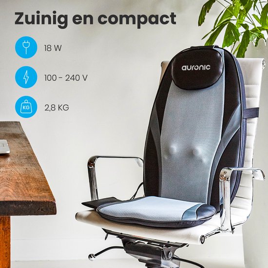 Auronic Shiatsu Massagekussen - Massagestoel - Massage Rug - Infrarood - Massage apparaat - Massage Stoel - Zwart
