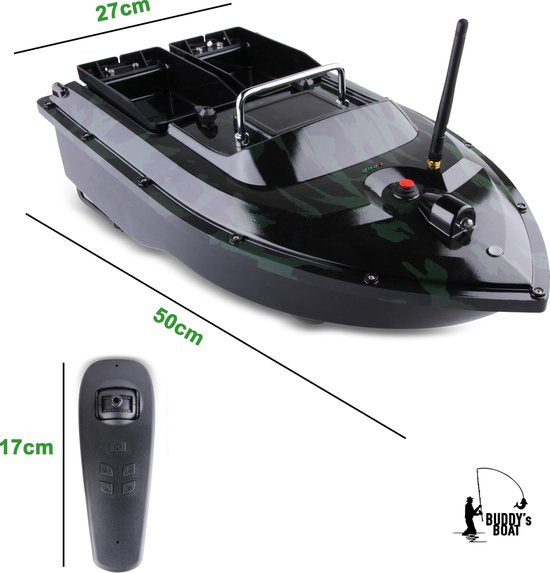 BUDDIE'S® Voerboot – 3KG Laadvermogen - 2 Voerbakken - Verlichting – 500 meter bereik – Opbergtas - Voerboot Karper – Baitboat – Karpervissen