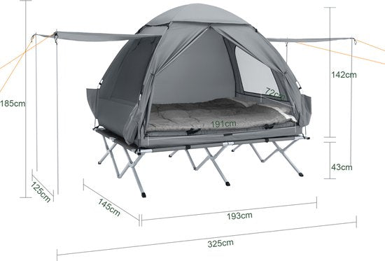 SoBuy OGS32-II-L-HG Opblaasbare Camping Tent - Grijze Textiel 193x145cm