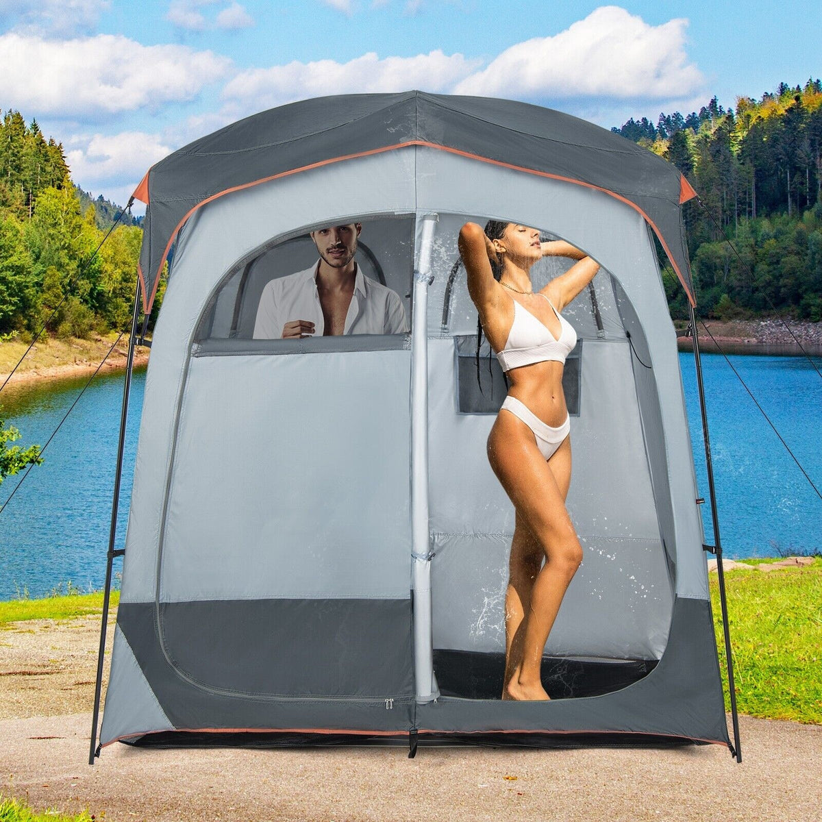 Coast douche en omkleedtent - 2 persoons - 210 x 106 x 210 cm - grijs