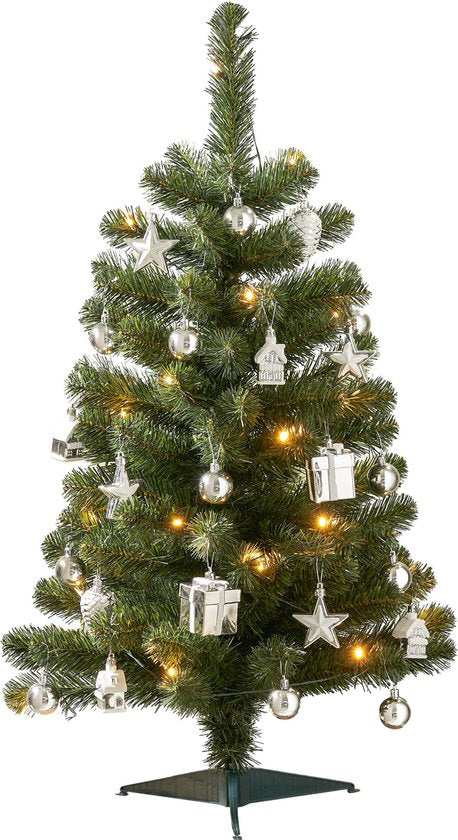 Black Box Trees Joy Kunstkerstboom - Met 26 Ornamenten en LED Verlichting - H90 x Ø50 cm - Groen en zilver