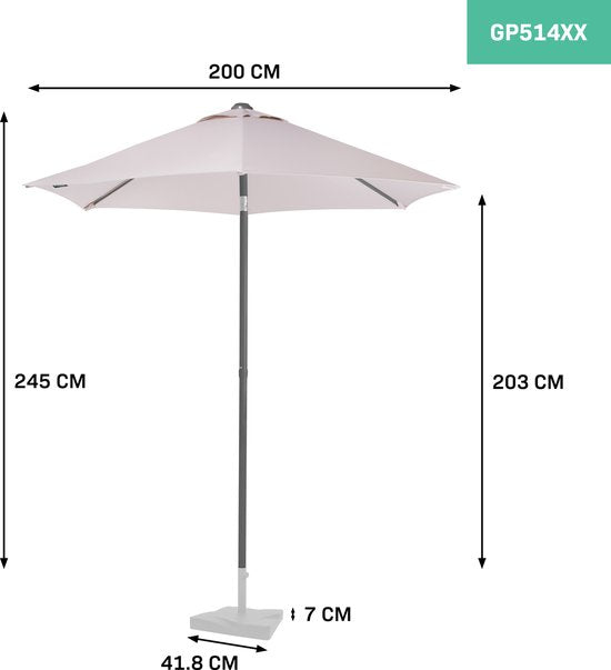 VONROC Premium Stokparasol Torbole Ø200cm - Incl. beschermhoes – Ronde parasol – UV werend doek - Beige
