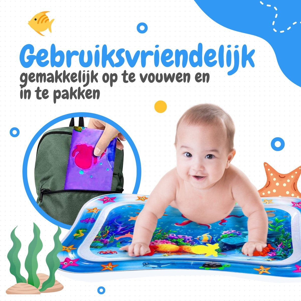 AyeKids Waterspeelmat - Watermat - Speelkleed - Opblaasbaar - Watermat Baby - Blauw