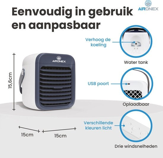 Aironex Draagbare Aircooler Blauw – tot 15 m² - 0.3L Waterreservoir