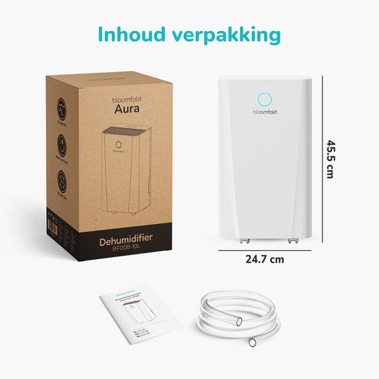 Bloomfold Luchtontvochtiger - 10L per Dag - Woonkamer, Slaapkamer, Kelder & Badkamer - Luchtontvochtiger - Wit