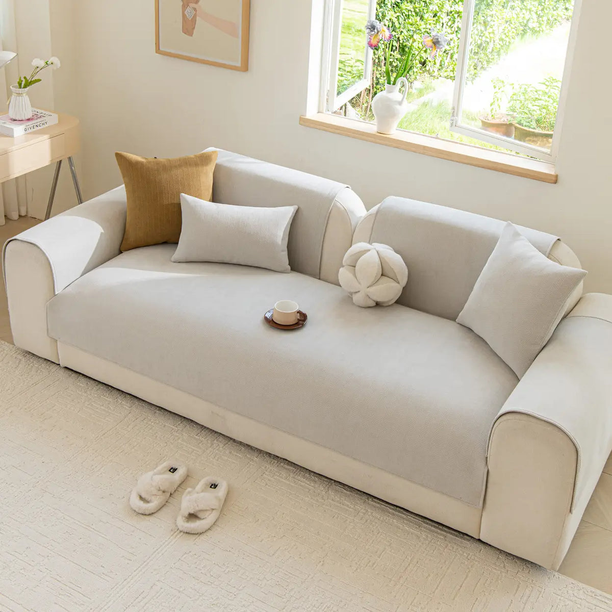 ochama bankhoes voor armleuning - antislip - beige - 70 × 90 cm