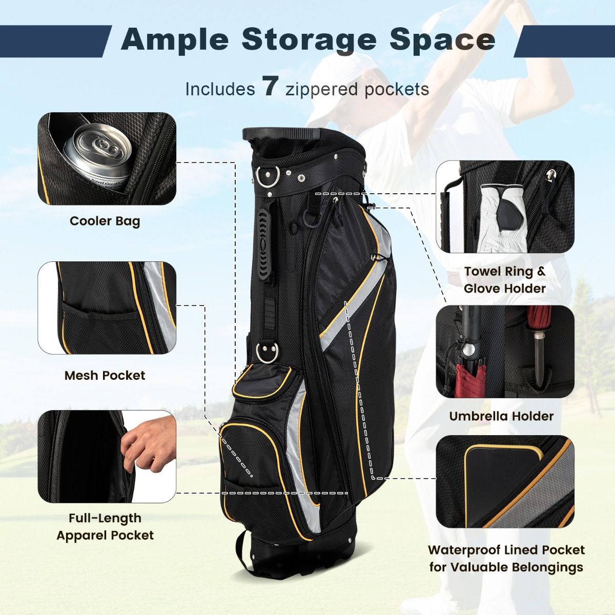 Coast Golftas - 8-vaks organizer - dubbel draagbandsysteem - zwart