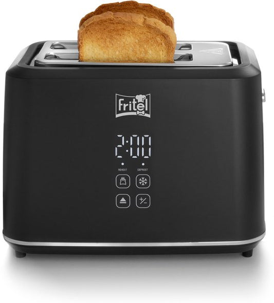 FRITEL Toaster TO 2995 - Stijlvolle Broodrooster - 2 Sleuven - 7 Toastniveaus - 850W - Touch Display - Mat Zwart - Uitneembare kruimellade + Broodjesopzet