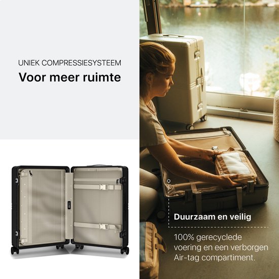 ONYX Hybrid Pro Check-in Koffer Large 100 Liter - Gerecycled Polycarbonaat en Ritsloos Design - Reiskoffer met TSA slot en Spinner wielen - Lichtgewicht Trolley met Laptopvak - Onyx Black