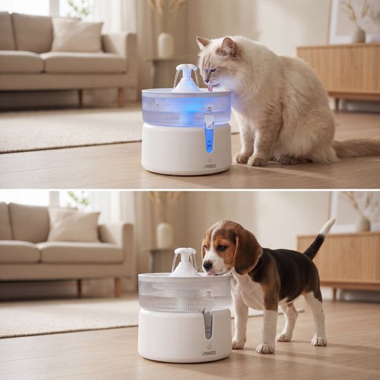Princess Drinkfontein voor Kat - 2 Liter – 4‑laags Filtratie – Fluisterstil 30 dB – BPA‑vrij – Draadloze Pomp – Incl. Filter - Katten & Honden - Makkelijk Schoon te Maken - 620010