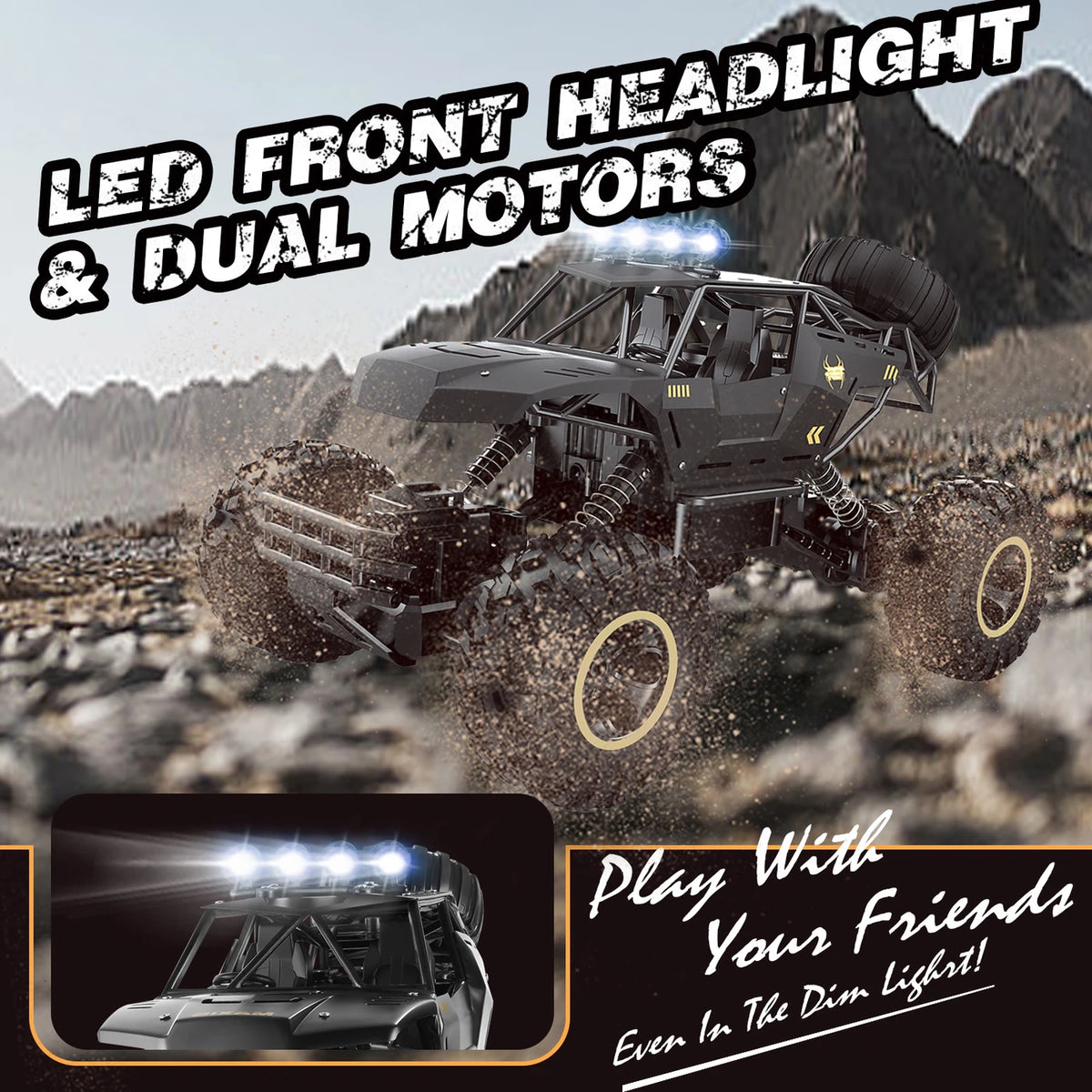 4DRC RC Monstertruck 1:12 - Off-Road 4WD - Metalen Behuizing, LED-Koplampen, 2 Accu's