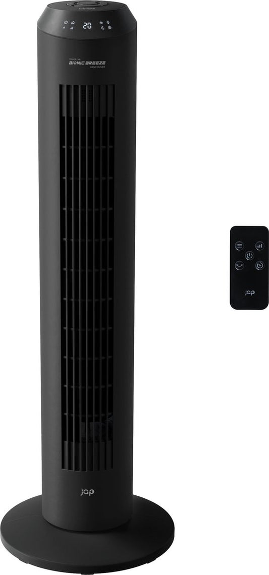 JAP Appliances Vancouver - 2 in 1 Stille ventilator (48dB) en luchtreiniger (Ionisator) - Torenventilator met afstandsbediening en timer - 6 Standen - Mat zwart