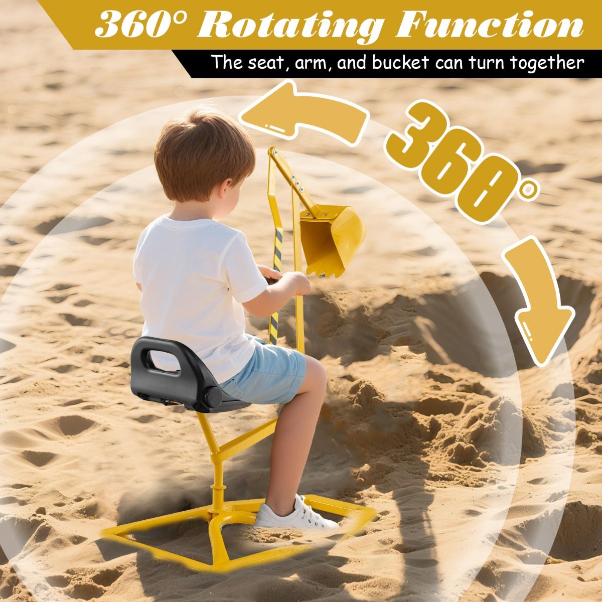 Coast Zitgraafmachine voor kinderen - 360° draaibaar - metalen graafmachine - geel