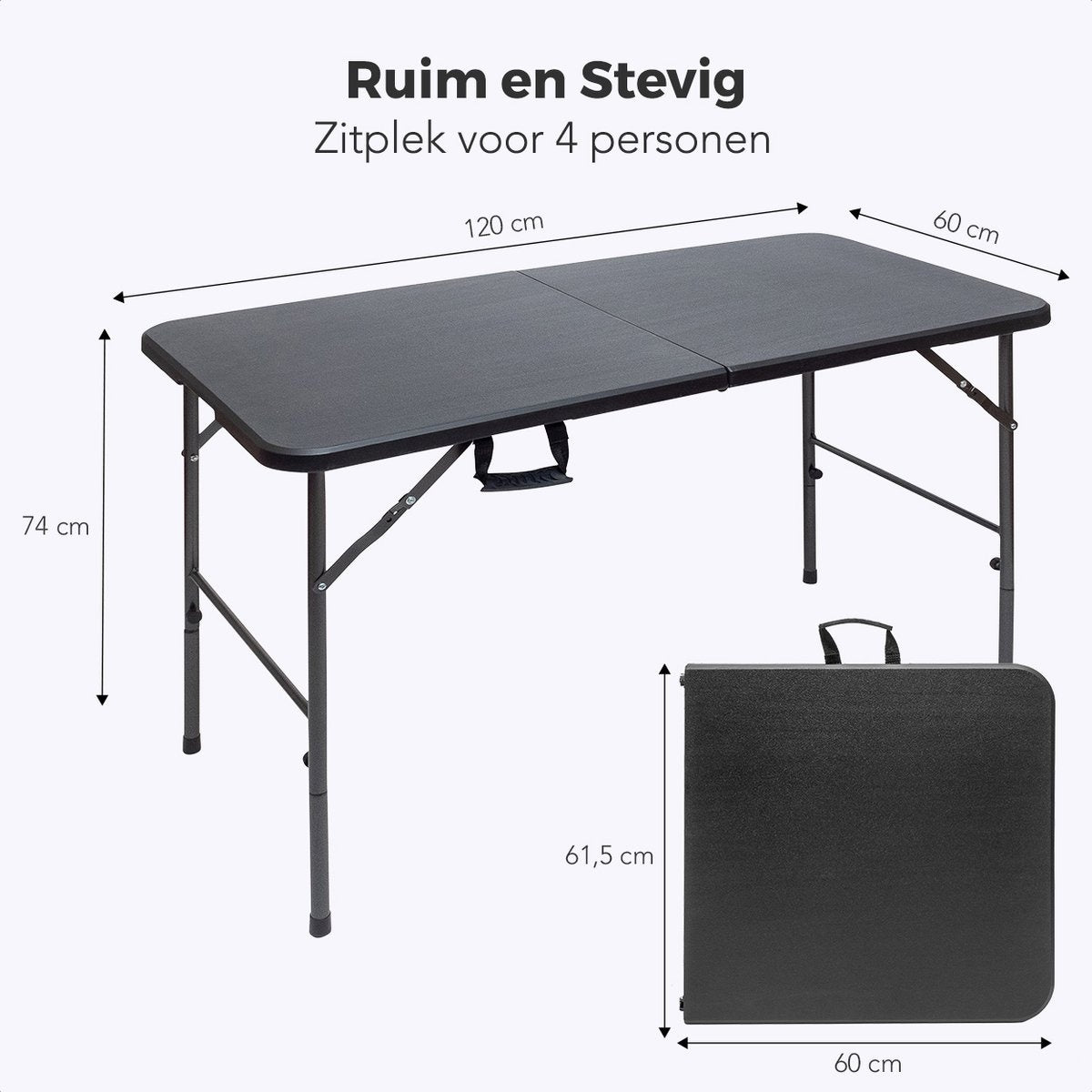 LifeGoods Inklapbare Tafel - 60x120cm - Campingtafel - Weerbestendig - Vouwtafel - Zwart