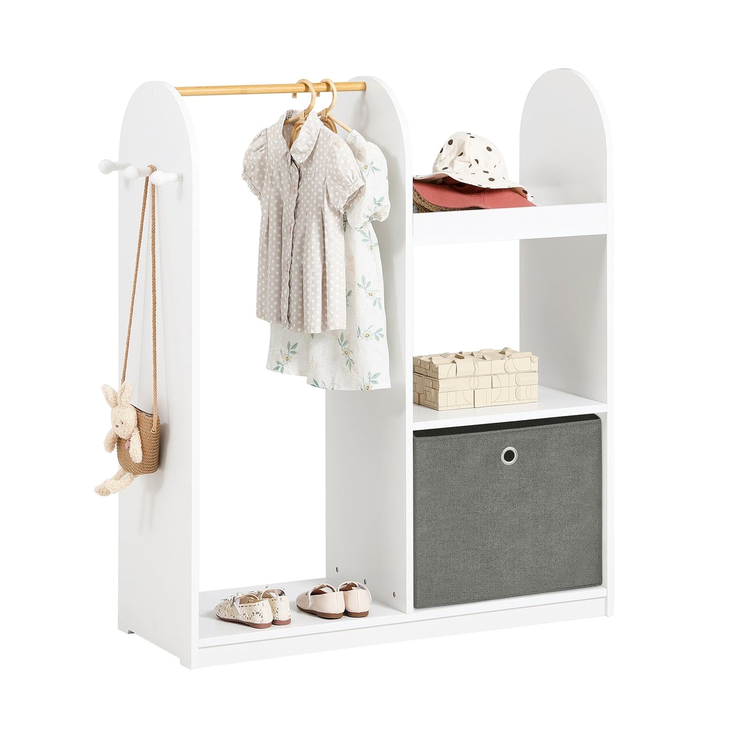 SoBuy Kinderkledingkast - 3 Planken 1 Mand 3 Haken - Wit - 97 x 35 x 108 cm