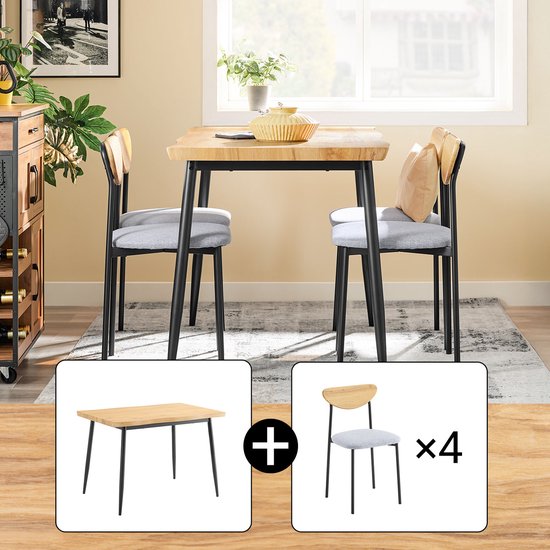 SoBuy OGT52-N Eettafelset 5-delig met Comfortabele Stoelen, Eettafel met 4 Stoelen, Compacte Keukentafel voor Kleine Ruimtes, Ideaal voor Eetkamer, Keuken, Woonkamer
