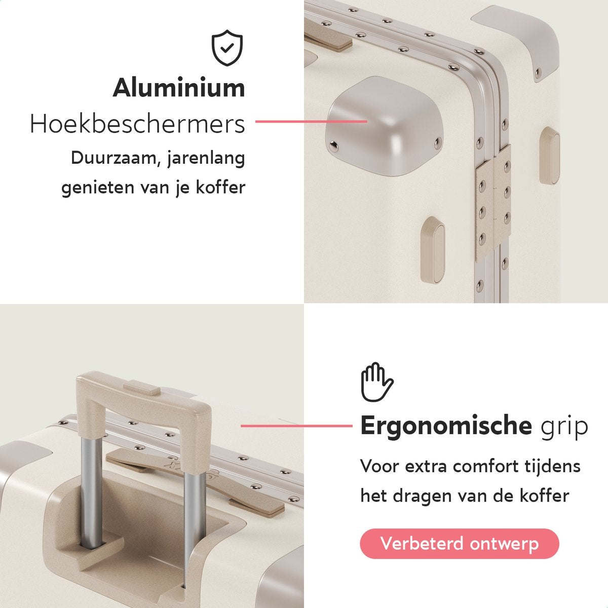 ONYX® - Check-in koffer 100L - TSA slot - Spinner wielen - Lichtgewicht trolley - Aluminium slot - Zand wit