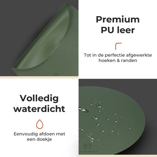 Castagnola Lederlook Placemats - Ronde Placemats - Antislip Placemat van Kunstleer - Waterafstotende Onderlegger - Onderzetter - 6 Stuks - Diameter 38 cm - Groen