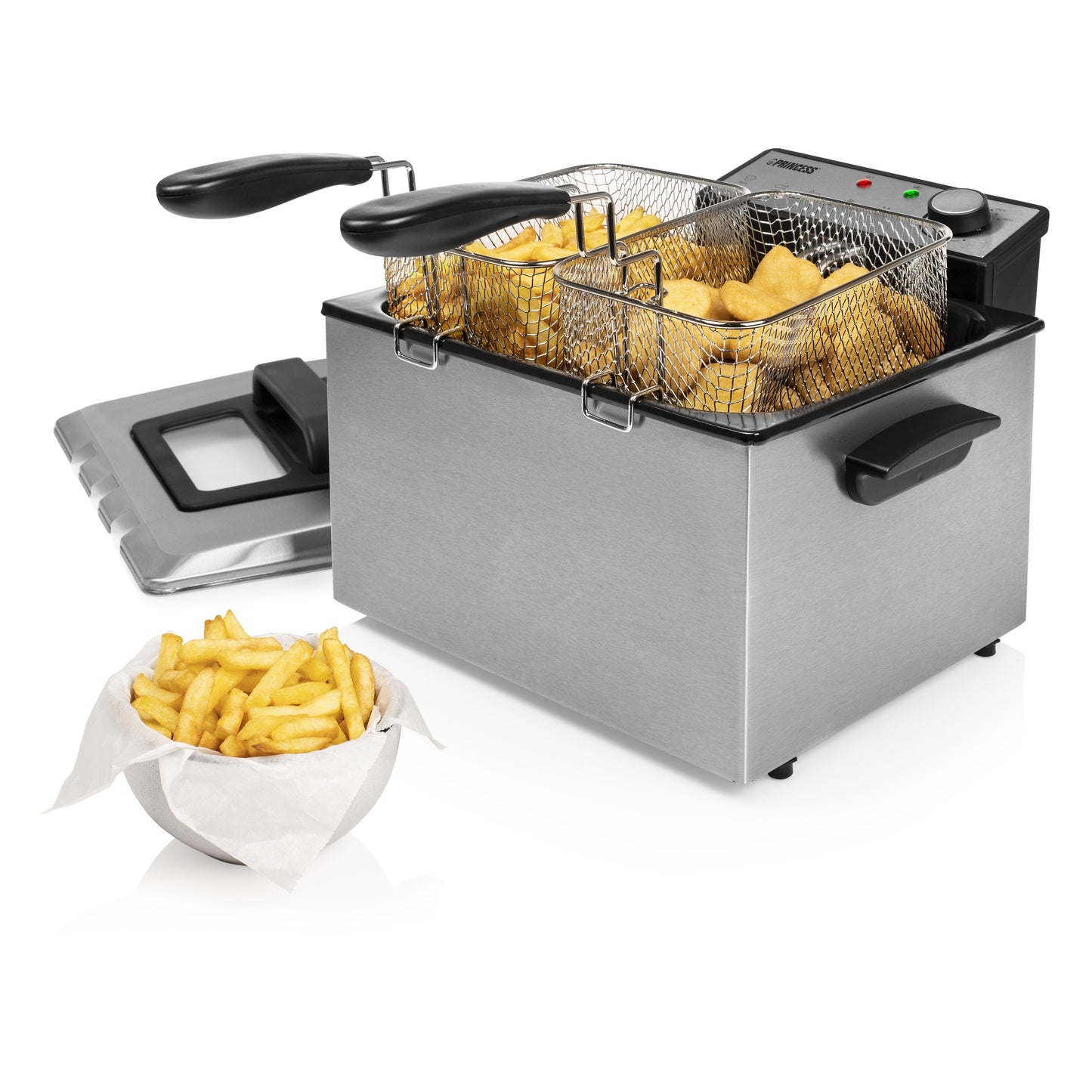 Princess 185000 Friteuse - 5L - 3270W - 3 Frituurmanden - RVS/Zwart