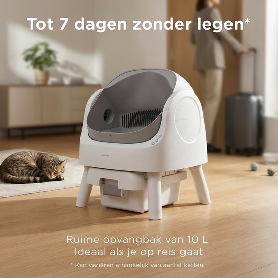 TrevoPet® Automatische Kattenbak - Zelfreinigend & Veilig - Voor Katten tot 12KG - Incl. Mat, 60 Afvalzakjes & Accessoires - 10L Afvalbak - Wit & Grijs