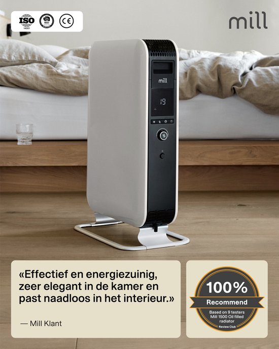 Mill AB-H1000DN - Design olieradiator - tot 16 m2 - droogt de lucht niet uit - stil - wit - 5 jaar garantie