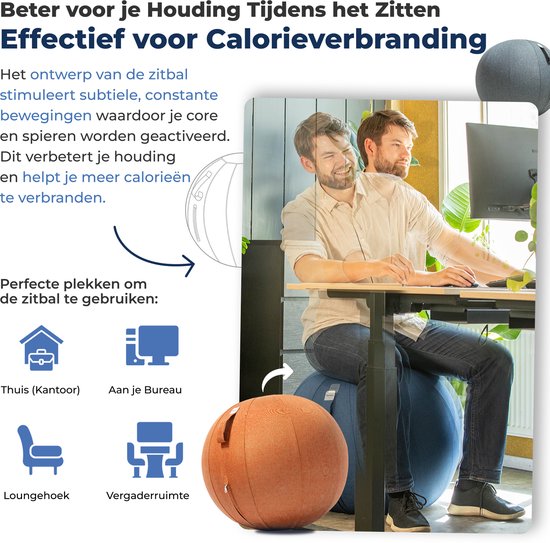Backerz Zitbal 65 CM - Zitballen met Hoes Linnen - Ergonomische Bureaustoel Kantoor en Thuis - Luxe Yoga Bal - Oranje