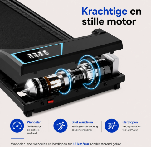 Sportfloww Elektrische Loopband - 1-12 km/u - 9% Helling - Inklapbaar - App & Afstandsbediening - Zwart