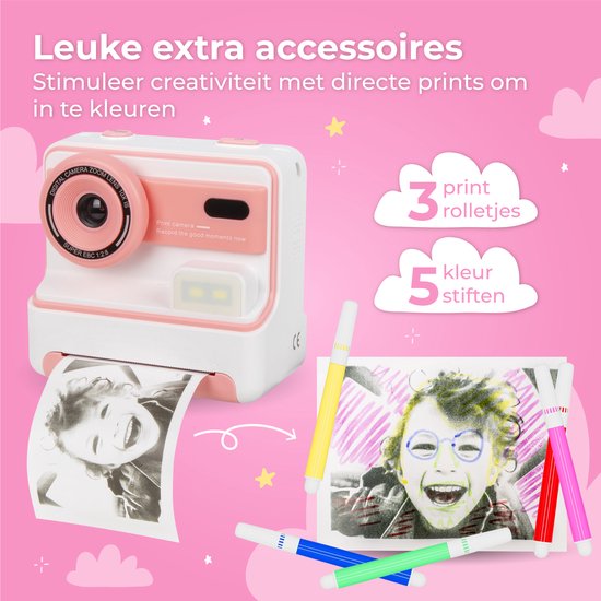 Nuvance - Kindercamera - Speelgoed Camera Kinderen - Incl. 32 GB SD Kaart - Foto & Video - Foto Printer - Digitale Kinder Camera - Fototoestel voor Kinderen - Kindercamera's - Roze