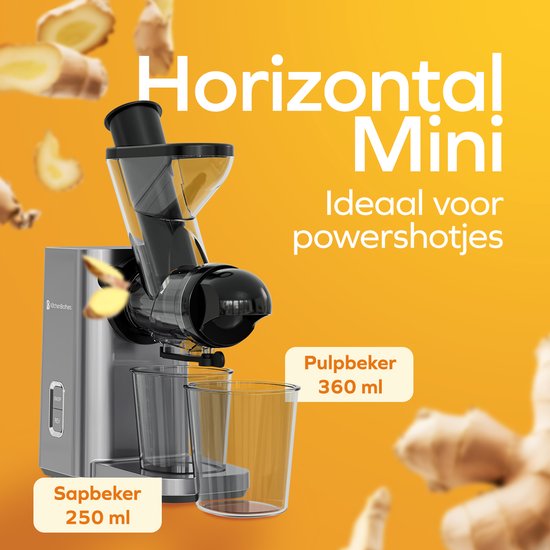 KitchenBrothers Slowjuicer - Mini Juicer - Groenten en Fruitpers - 40 mm en 50 mm invoer - 400 ml - Grijs