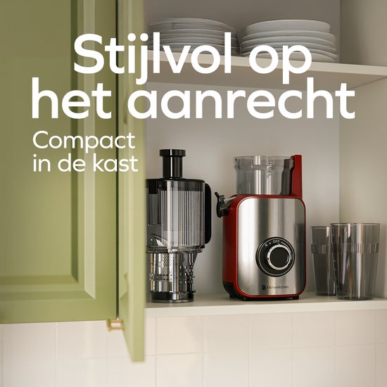 KitchenBrothers Slowjuicer - Verticaal - Juicer - Groenten en Fruitpers - 126 mm - 750 ml - Rood