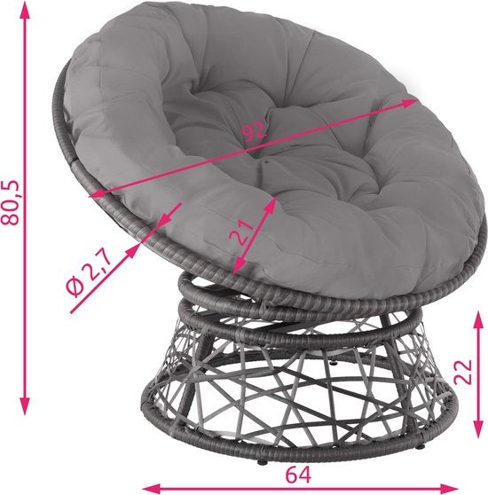tectake® - Wicker papasan fauteuil Gargano - grijs - 403553 - poly-rattan